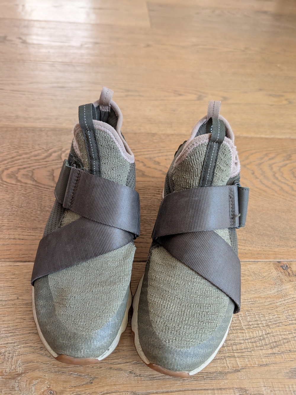 Men's Olive Green Slip-On Athletic Sneakers with Cross Strap